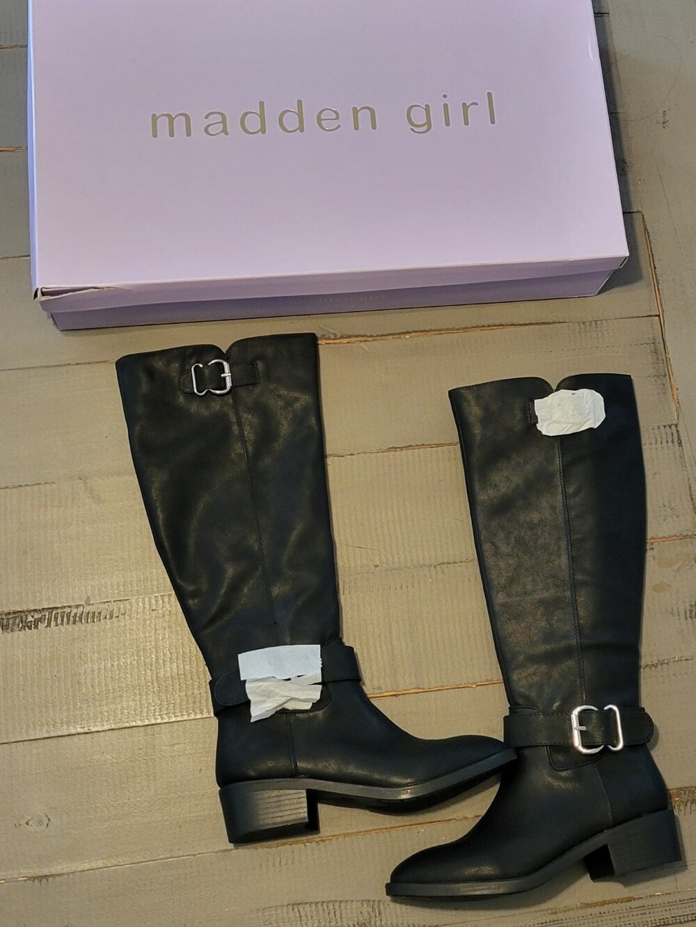 Madden Girl Black Knee-High Buckle Boots